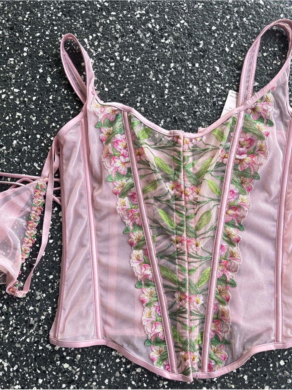 Victoria's Secret Pink Floral Embroidered Sheer Corset Top